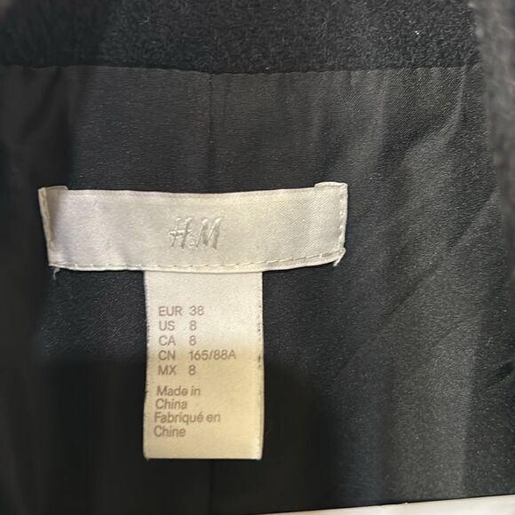 H&M Black Wool Blend High Collar Coat(Size 8) - Picture 4 of 4